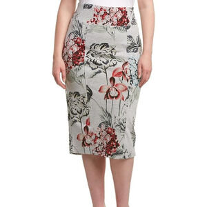 Melissa McCarthy Seven7 Size Medium Floral Ponte Knit Pull On Midi Skirt Gray